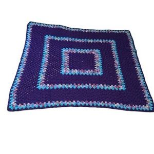 Handmade  Crocheted Square Design Blanket Throw Afghan Purple 40 x 40 inches